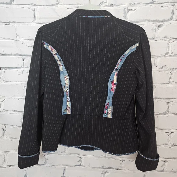 Kenzo Black Pinstripe Blazer with Floral Accents - Picture 2 of 6